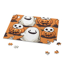 DistinctInk Jigsaw Puzzle with Skeletal Ghost in a Pumpkin Design for Halloween