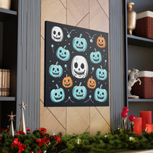 DistinctInk Canvas Wall Art with Skele-Ghostly Pumpkin Patch for Halloween
