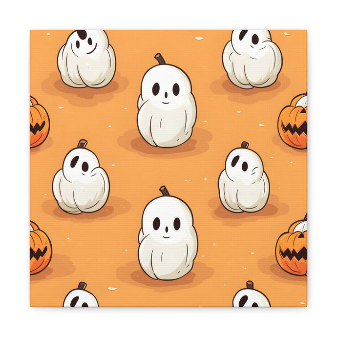 DistinctInk Canvas Wall Art with Ghastly Skeleton Pumpkin adorned for Halloween