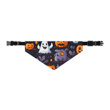 DistinctInk Adjustable Pet Banana Collar with Spooky Bat-o-lanterns Design for Halloween