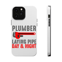 DistinctInk ToughCase for Apple iPhone, Compatible with MagSafe Charging - Plumber - Laying Pipe Day & Night