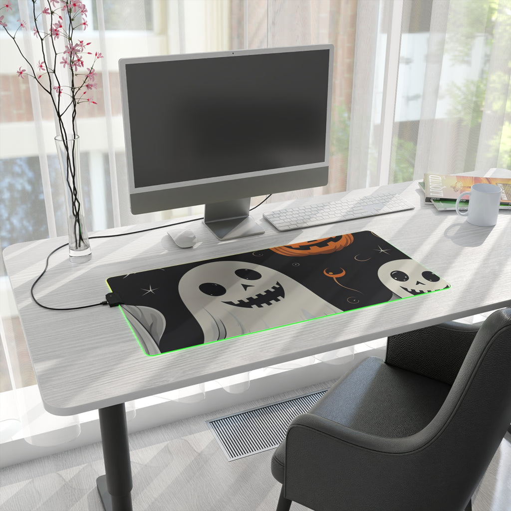 LED Gaming Mouse Pad with Spooky Skeleton Pumpkin Patch Design for Halloween, view 16