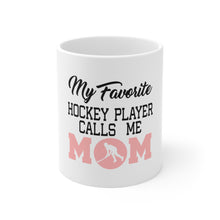 DistinctInk Glossy White Coffee / Tea Mug - My Favorite Hockey Player Calls Me Mom