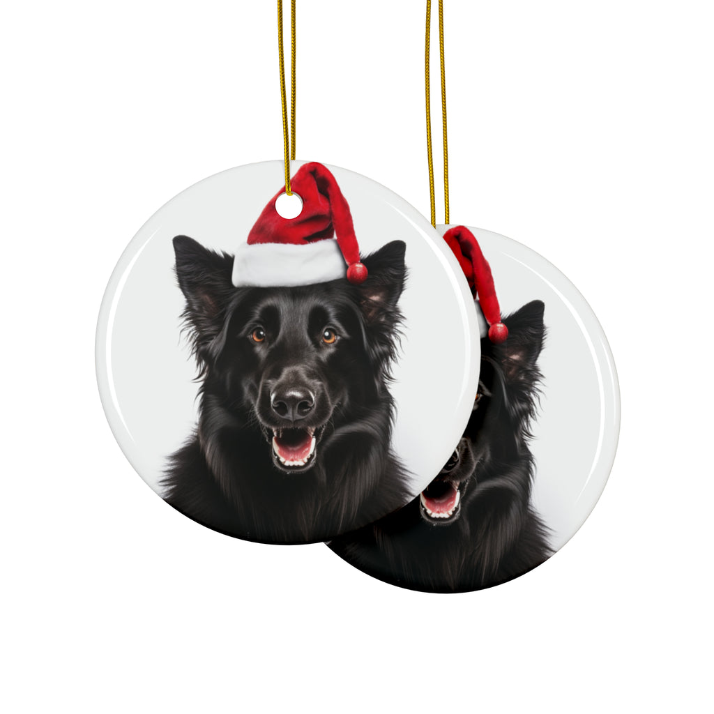 Hanging Ceramic Christmas Tree Ornament with Gold String - Belgian Sheepdog Design, view 2
