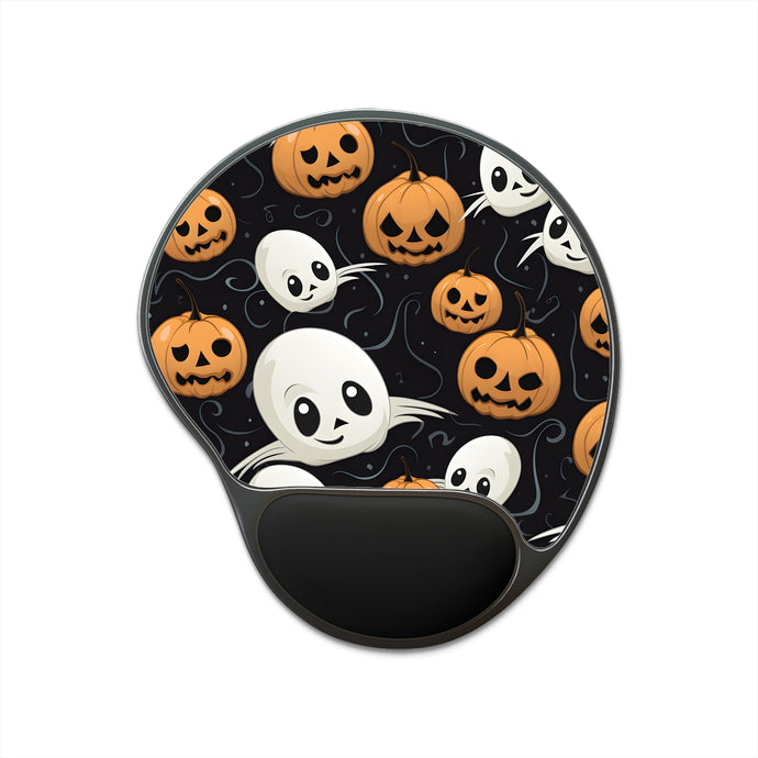 DistinctInk Mouse Pad with Wrist Rest  with Ghost Skeleton Pumpkin Pattern Design for Halloween