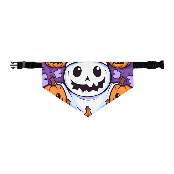 DistinctInk Adjustable Pet Banana Collar with Ghost Skeleton Pumpkins Design for Halloween