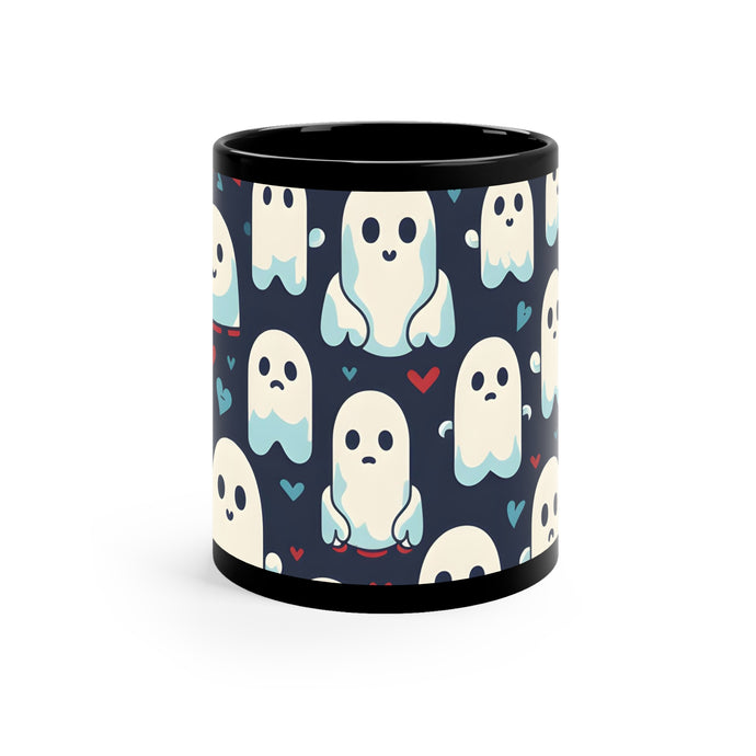 DistinctInk Black Coffee Mug - Skelephants and Ghostly Ghouls for Halloween