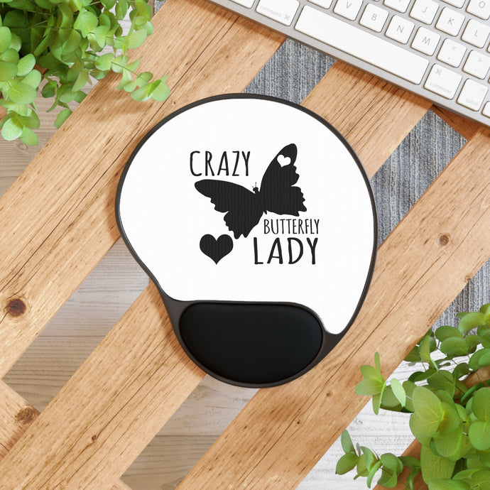 DistinctInk Mouse Pad With Wrist Rest - Crazy Butterfly Lady