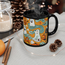 DistinctInk Black Coffee Mug - Flying Pumpkin Bats for Halloween