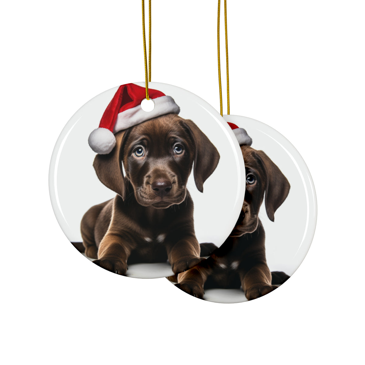 Hanging Ceramic Christmas Tree Ornament with Gold String - Plott Hound Puppy Design, view 2
