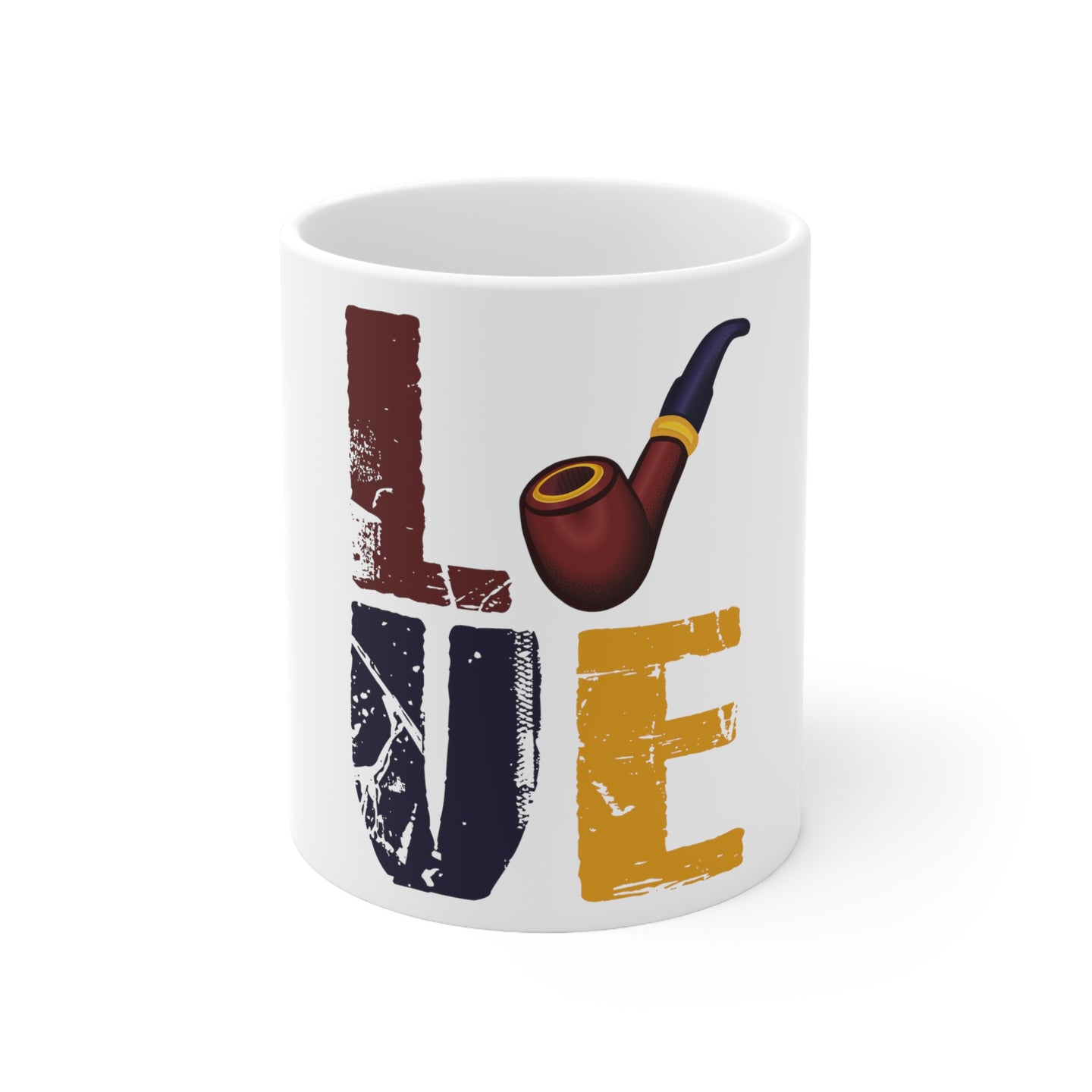 DistinctInk Glossy White Coffee / Tea Mug - Love Pipe Smoking