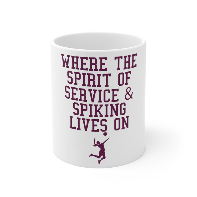 DistinctInk Glossy White Coffee / Tea Mug - Spirit of Service & Spiking Lives On Tennis