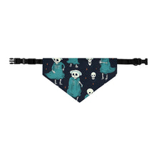 DistinctInk Adjustable Pet Banana Collar with Haunted Skeleton Crew Design for Halloween