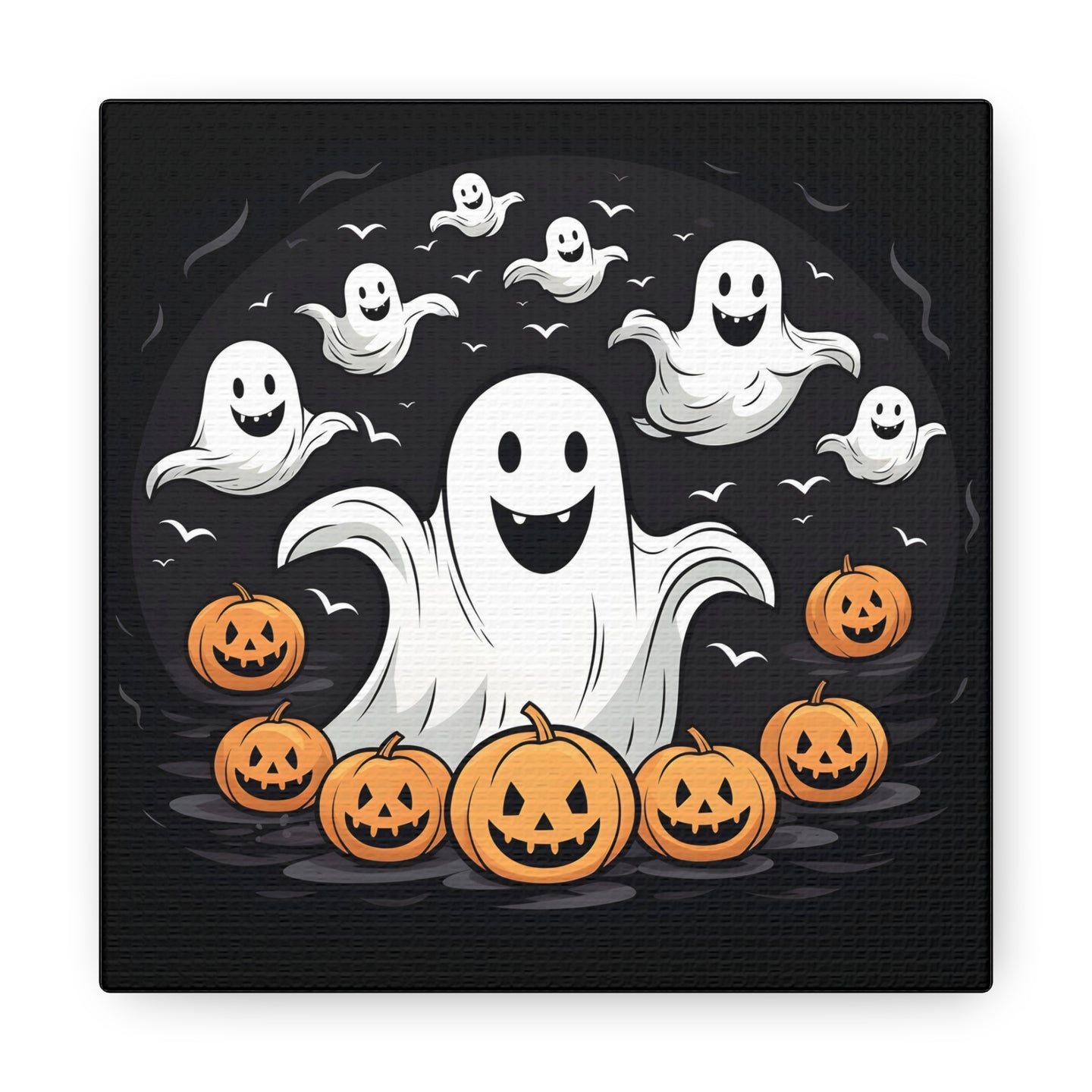DistinctInk Canvas Wall Art with Skeletal Ghostly Pumpkin Patch for Halloween