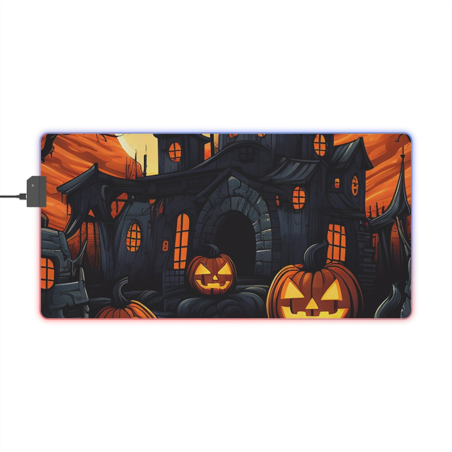 DistinctInk LED Gaming Mouse Pad with Darkness Falls on Halloween Design for Halloween