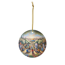 DistinctInk Hanging Ceramic Christmas Tree Ornament Charm with Gold String - Great Gift/Present - 2 3/4 inch Diameter - Garden of Hope