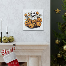 DistinctInk Canvas Wall Art with Ghostly Skeleton and Pumpkins for Halloween