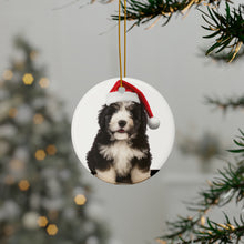 DistinctInk Hanging Ceramic Christmas Tree Ornament with Gold String - Great Gift/Present - 2 3/4 inch Diameter - Polish Lowland Sheepdog Puppy Design