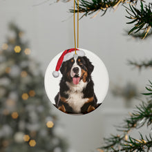 DistinctInk Hanging Ceramic Christmas Tree Ornament with Gold String - Great Gift/Present - 2 3/4 inch Diameter - Greater Swis Mountain Dog Design