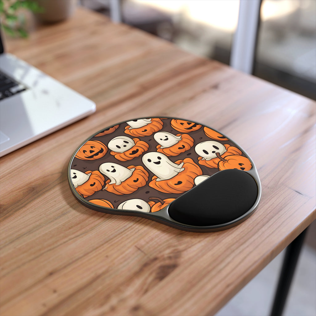 Mouse Pad with Wrist Rest with Haunted Skeleton Pumpkin Patch Design for Halloween, view 2