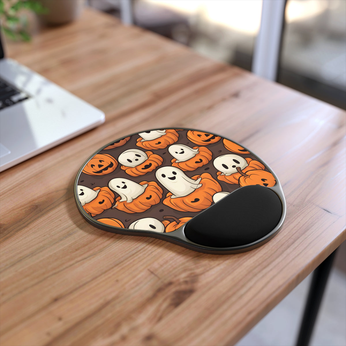 Mouse Pad with Wrist Rest with Haunted Skeleton Pumpkin Patch Design for Halloween, view 2