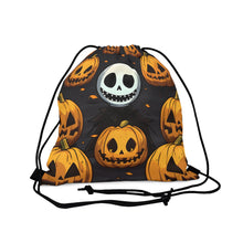 DistinctInk Drawstring Bag / Backpack with Ghastly Skeleton Pumpkins Design for Halloween
