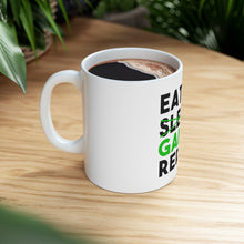 DistinctInk Glossy White Coffee / Tea Mug - Eat Game Repeat - Video Games Gamer