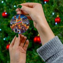 DistinctInk Hanging Ceramic Christmas Tree Ornament Charm with Gold String - Great Gift/Present - 2 3/4 inch Diameter - Prideful Winter Market
