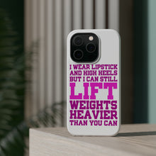 DistinctInk ToughCase for Apple iPhone, Compatible with MagSafe Charging - Lipstick & High Heels Can Life Weights Heavier