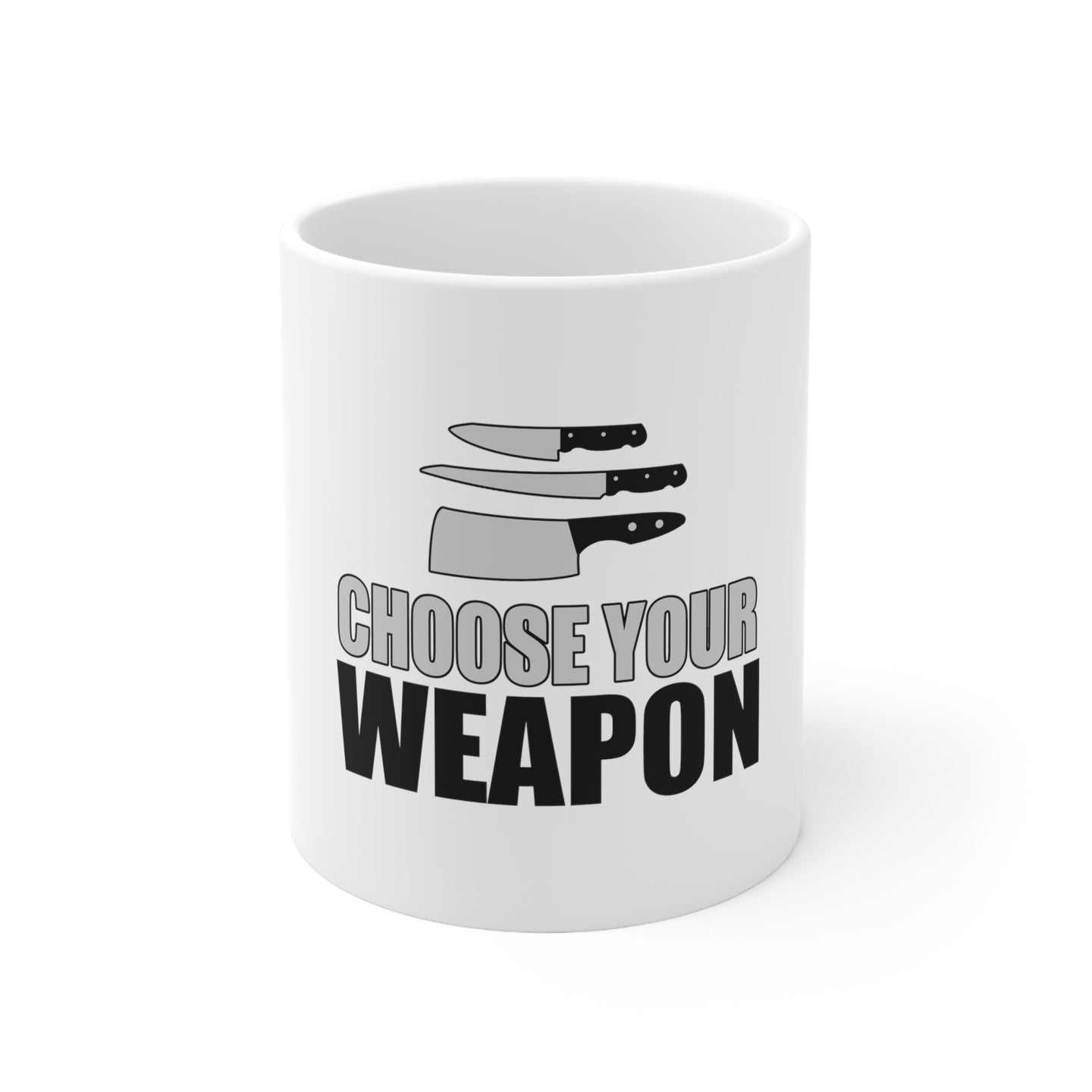 DistinctInk Glossy White Coffee / Tea Mug - Choose Your Weapon - Chef Knives