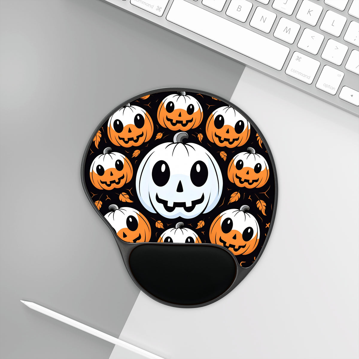 Mouse Pad with Wrist Rest with Ghost Skeleton Cartoon Pumpkin Design for Halloween, view 3