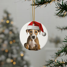 DistinctInk Hanging Ceramic Christmas Tree Ornament with Gold String - Great Gift/Present - 2 3/4 inch Diameter - Whippet Puppy Design