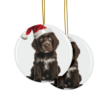 DistinctInk Hanging Ceramic Christmas Tree Ornament with Gold String - Great Gift/Present - 2 3/4 inch Diameter - Spinoni Italiani Puppy Design
