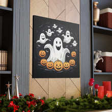 DistinctInk Canvas Wall Art with Skeletal Ghostly Pumpkin Patch for Halloween