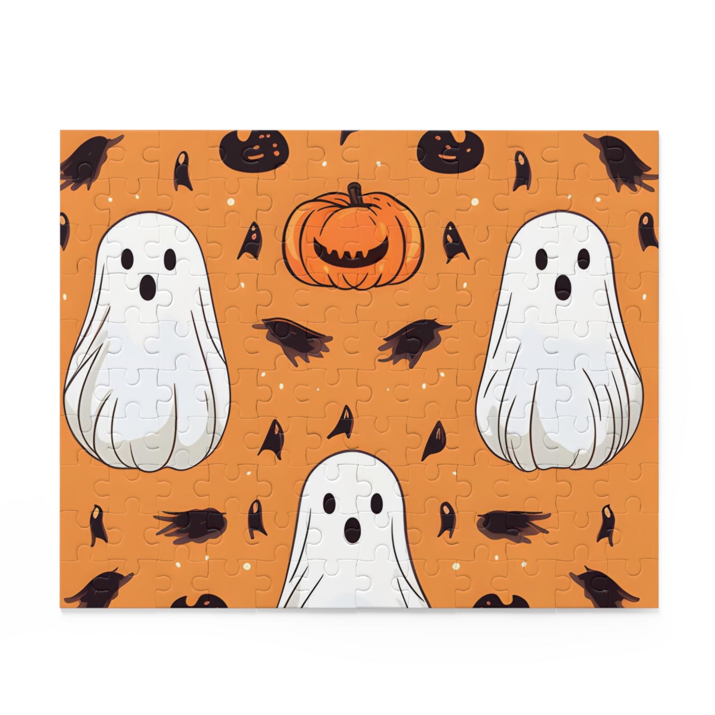 DistinctInk Jigsaw Puzzle with Ghost Skeleton Cartoon Pumpkin Design for Halloween