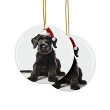 DistinctInk Hanging Ceramic Christmas Tree Ornament with Gold String - Great Gift/Present - 2 3/4 inch Diameter - Giant Schnauzer Puppy Design