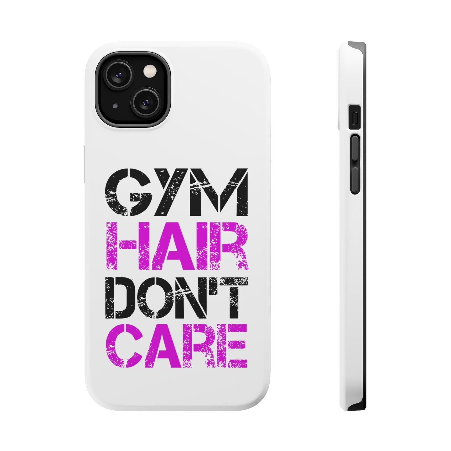DistinctInk ToughCase for Apple iPhone, Compatible with MagSafe Charging - Gym Hair Don't Care