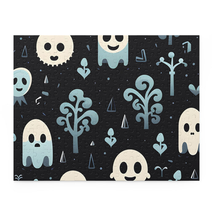 DistinctInk Jigsaw Puzzle with Ghastly Skeletal Shadows Design for Halloween