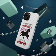 DistinctInk ToughCase for Apple iPhone, Compatible with MagSafe Charging - I Ride Like A Girl - Try To Keep Up - Horse