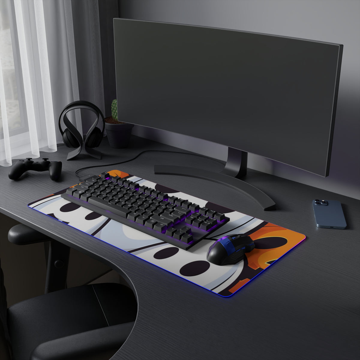 LED Gaming Mouse Pad with Skele-Pumpkin Ghost Pattern Design for Halloween, view 15