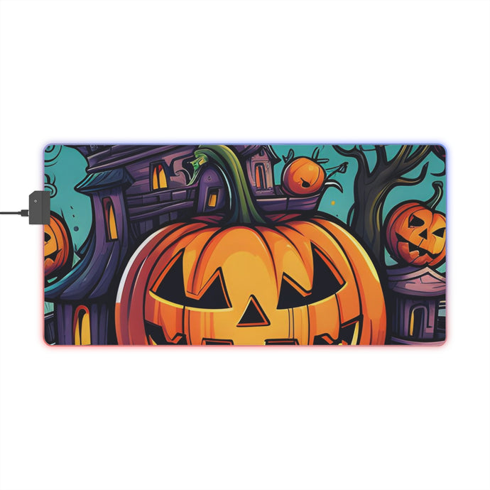 DistinctInk LED Gaming Mouse Pad with Trick or Treat Parade Design for Halloween
