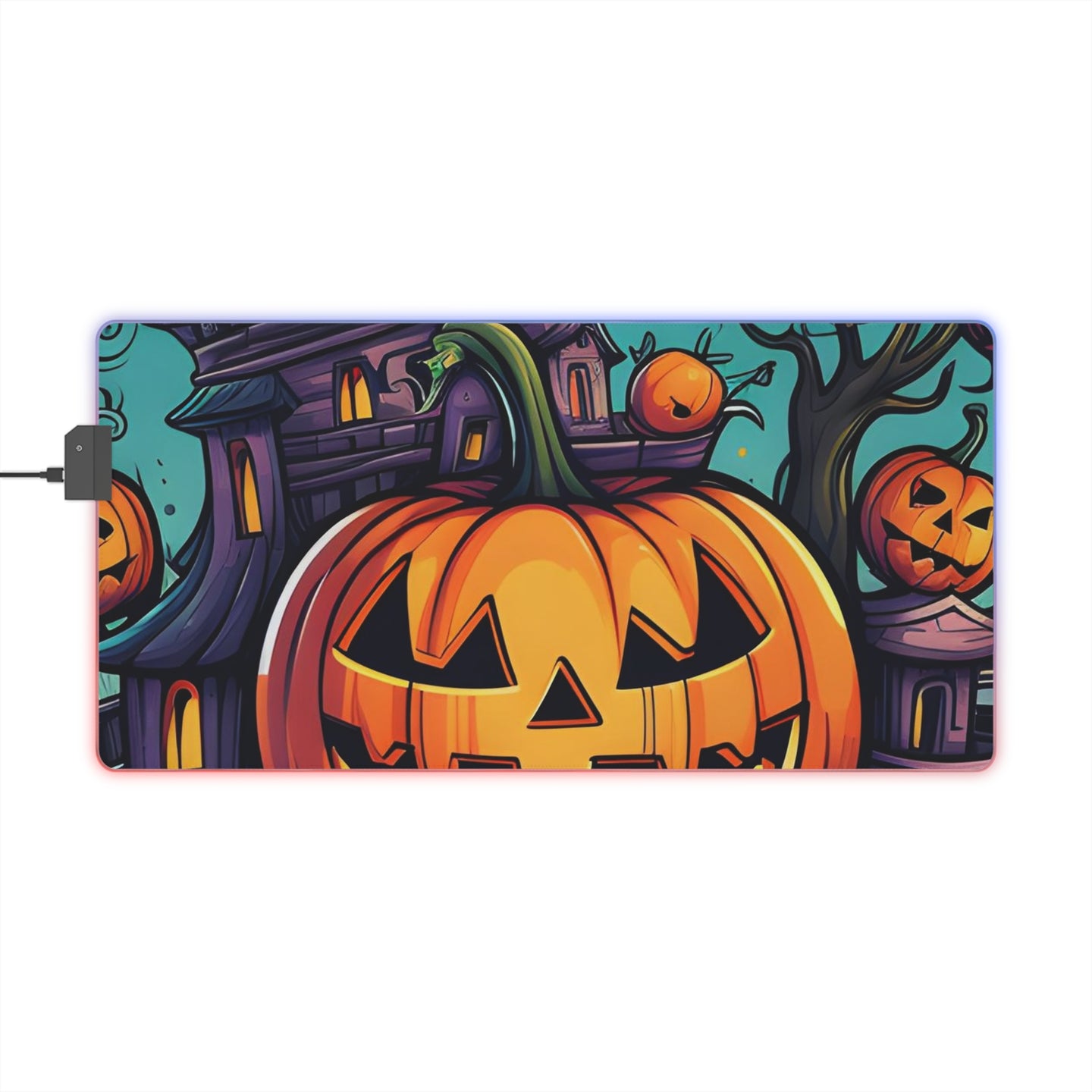 DistinctInk LED Gaming Mouse Pad with Trick or Treat Parade Design for Halloween