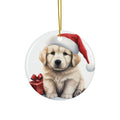 Hanging Ceramic Christmas Tree Ornament with Gold String - Kuvaszok Puppy Drawing Design