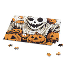 DistinctInk Jigsaw Puzzle with Ghostly Skeleton and Pumpkins Design for Halloween