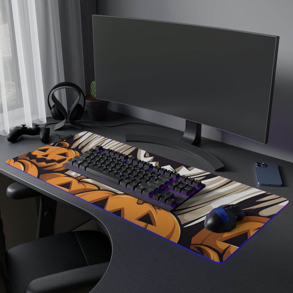 LED Gaming Mouse Pad with Ghostly Skeleton and Pumpkins Design for Halloween, view 27