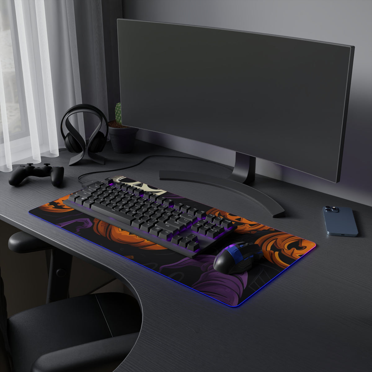 LED Gaming Mouse Pad with "Halloween Haunts and Pumpkin Pals" Design for Halloween, view 15