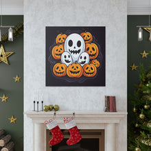 DistinctInk Canvas Wall Art with Skele-Pumpkin Ghost Pattern for Halloween
