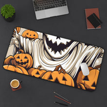 DistinctInk Desk Mat with Ghostly Skeleton and Pumpkins Design for Halloween