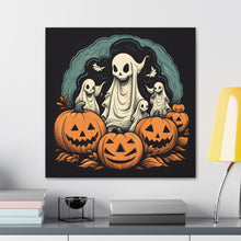 DistinctInk Canvas Wall Art with Spooky Skeleton Pumpkins for Halloween