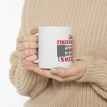 DistinctInk Glossy White Coffee / Tea Mug - Firefights Have Longest Hoses and Biggest Nozzles